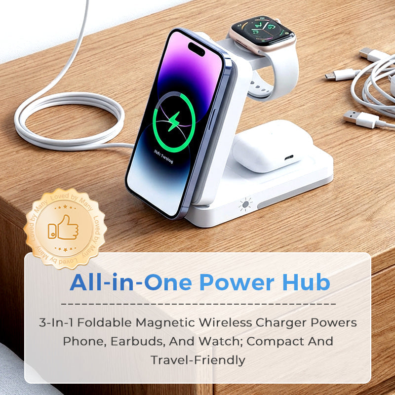 ⚡ 2026 Sale — Over 23,800 Sold! 📱 3-in-1 Foldable Magnetic Charging Stand – Wireless Charging for Phone, Watch & Earbuds, Compact & Space-Saving 🔌