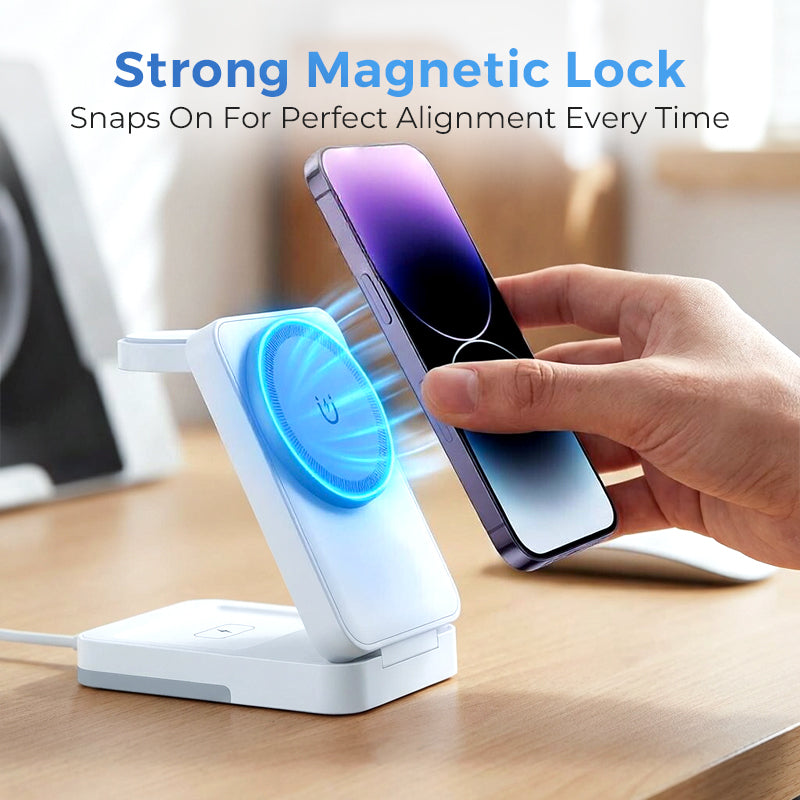 ⚡ 2026 Sale — Over 23,800 Sold! 📱 3-in-1 Foldable Magnetic Charging Stand – Wireless Charging for Phone, Watch & Earbuds, Compact & Space-Saving 🔌