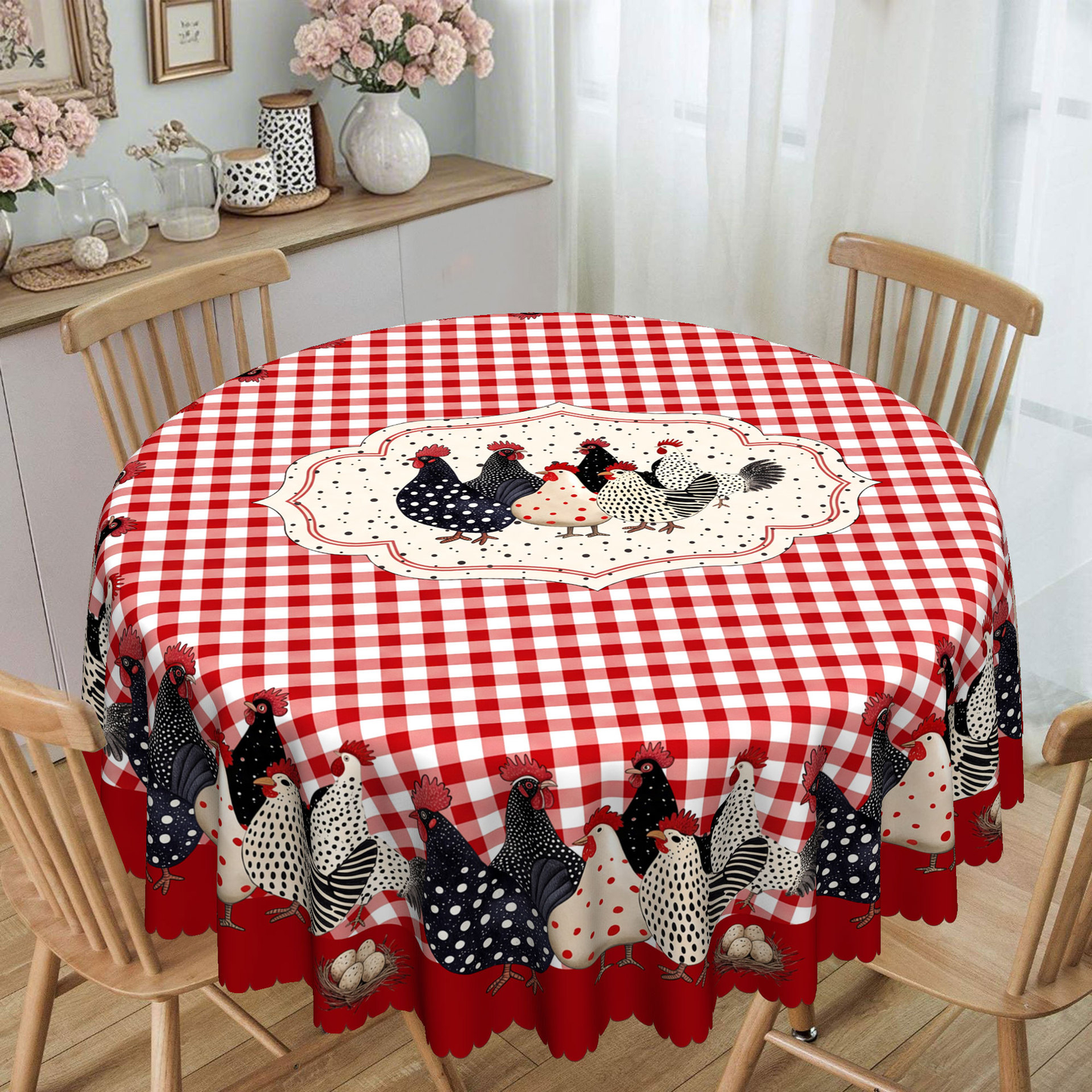 📢📢50% OFF !! 🐓 Red Plaid Rooster Tablecloth