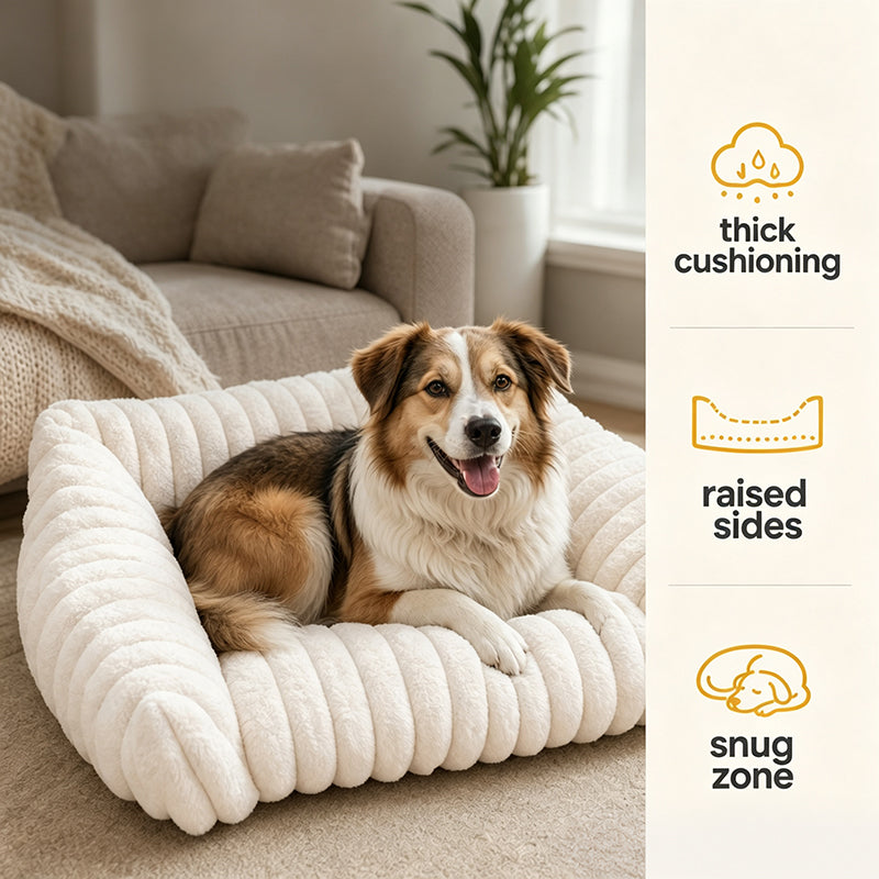 🐾✨50% OFF! 🐱🐶 Cozy Sofa Pet Bed – Ultra-Comfortable, Raised Bolster Edges & Super-Soft Ribbed Plush. Over 11,382 Happy Pets Sleeping in Style!✨