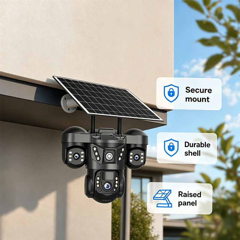 📹 50% OFF NOW! ☀️ Solar Triple-Lens Security Camera – 360° Coverage, Wireless & All-Weather – Clear Day/Night Monitoring 🏠