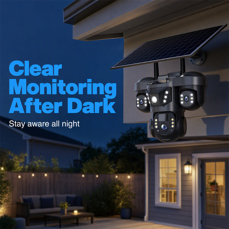 📹 50% OFF NOW! ☀️ Solar Triple-Lens Security Camera – 360° Coverage, Wireless & All-Weather – Clear Day/Night Monitoring 🏠