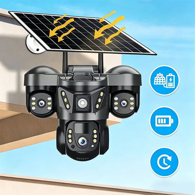 📹 50% OFF NOW! ☀️ Solar Triple-Lens Security Camera – 360° Coverage, Wireless & All-Weather – Clear Day/Night Monitoring 🏠