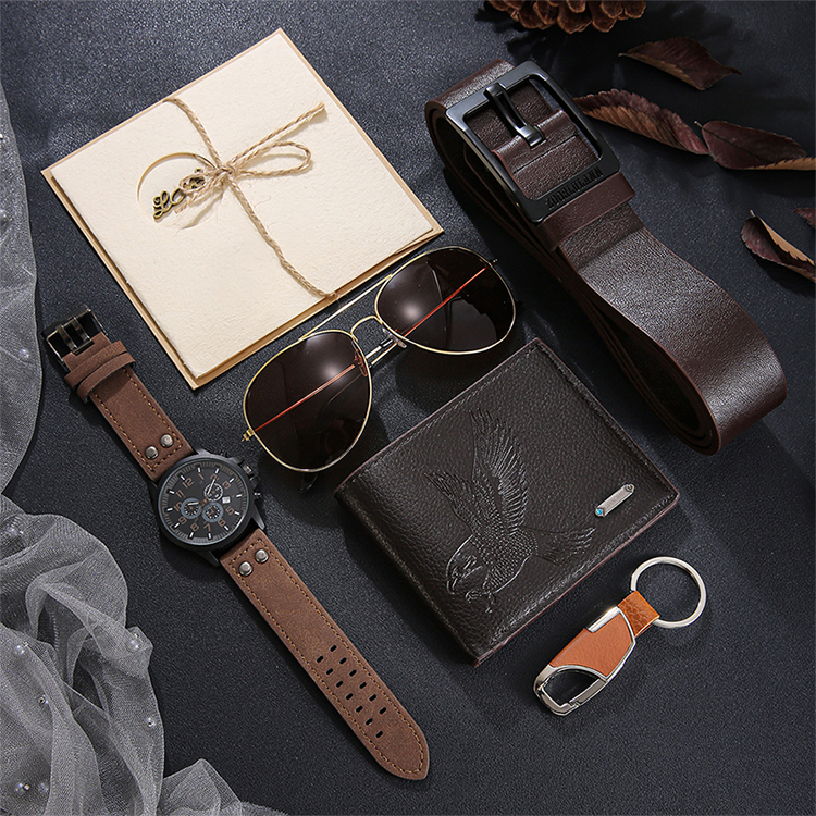 ⏳Limited-time 50% off⏰Men's 5-Piece Gift Set with Watch Wallet Belt Sunglasses Keychain⌚🕶️
