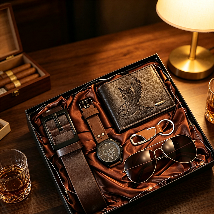⏳Limited-time 50% off⏰Men's 5-Piece Gift Set with Watch Wallet Belt Sunglasses Keychain⌚🕶️