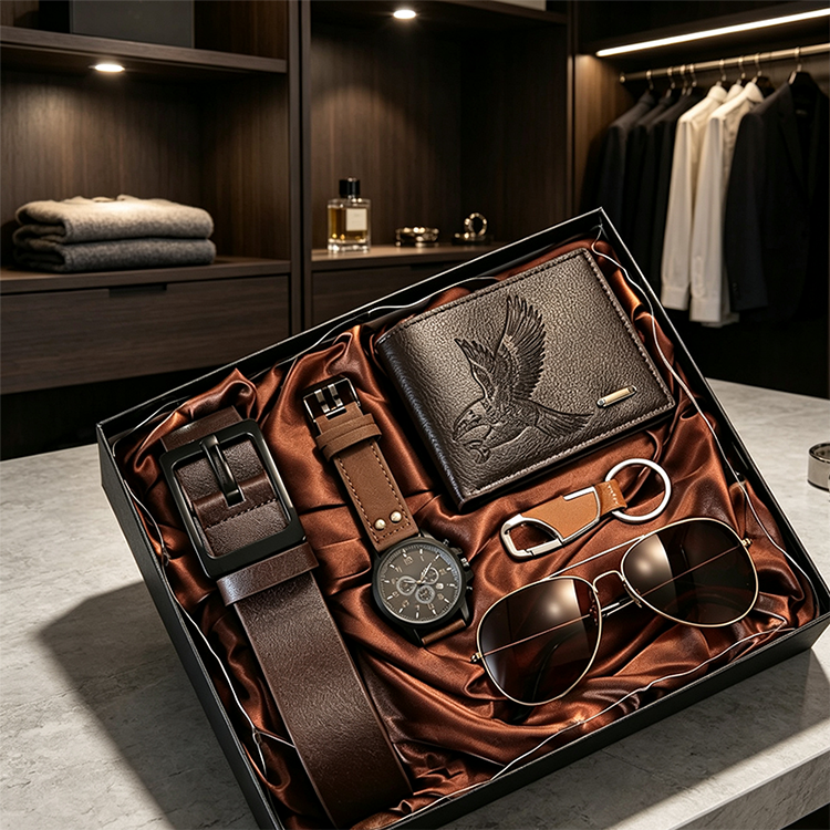 ⏳Limited-time 50% off⏰Men's 5-Piece Gift Set with Watch Wallet Belt Sunglasses Keychain⌚🕶️