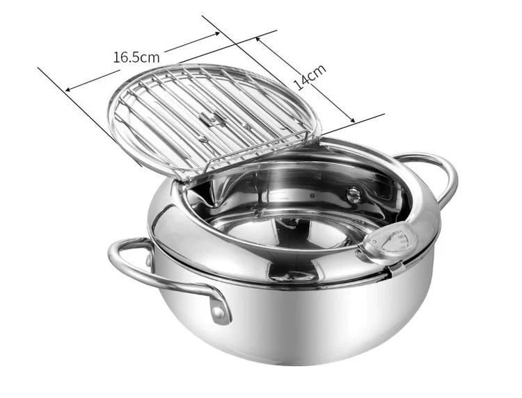 ⏳Time-Limited Special⏰Stainless Steel Tempura Fryer Pot – Thermometer, Drain Rack, Deep‑Body ✨