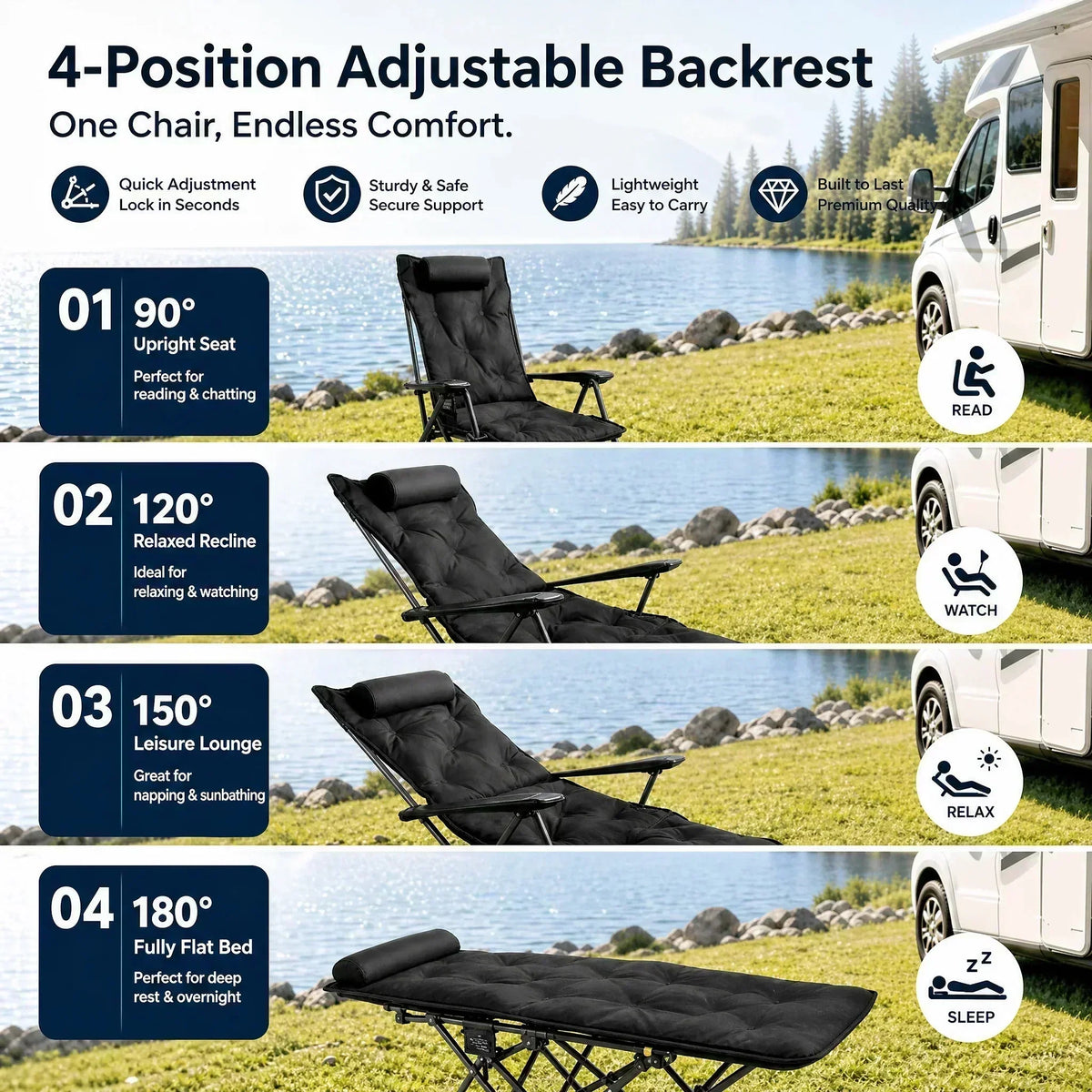 🏆 LIMITED-TIME 50% OFF!🔥50K+ SOLD!🪑 Portable, adjustable folding chair for outdoor use – Lightweight, sturdy & versatile 🏕️✨