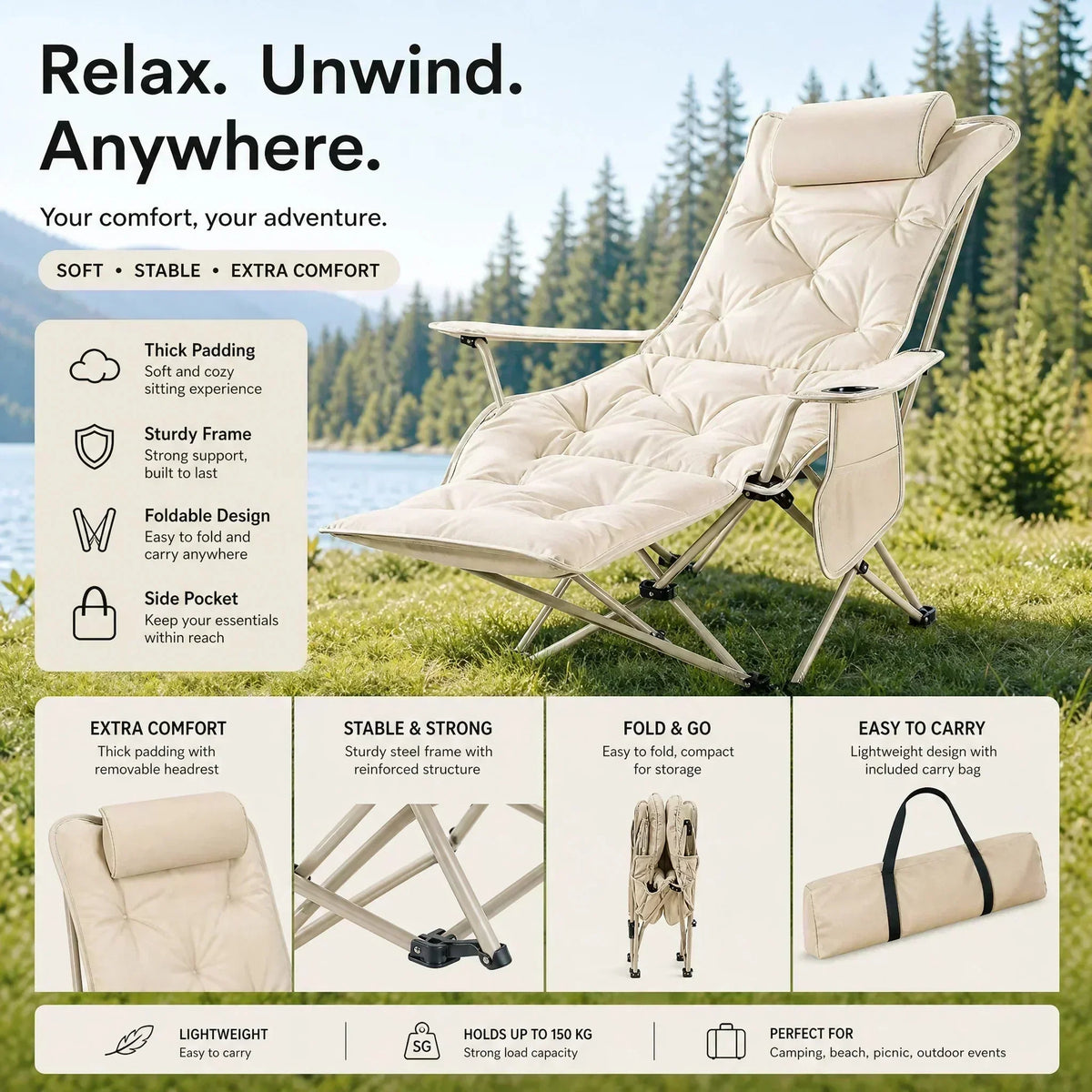 🏆 LIMITED-TIME 50% OFF!🔥50K+ SOLD!🪑 Portable, adjustable folding chair for outdoor use – Lightweight, sturdy & versatile 🏕️✨