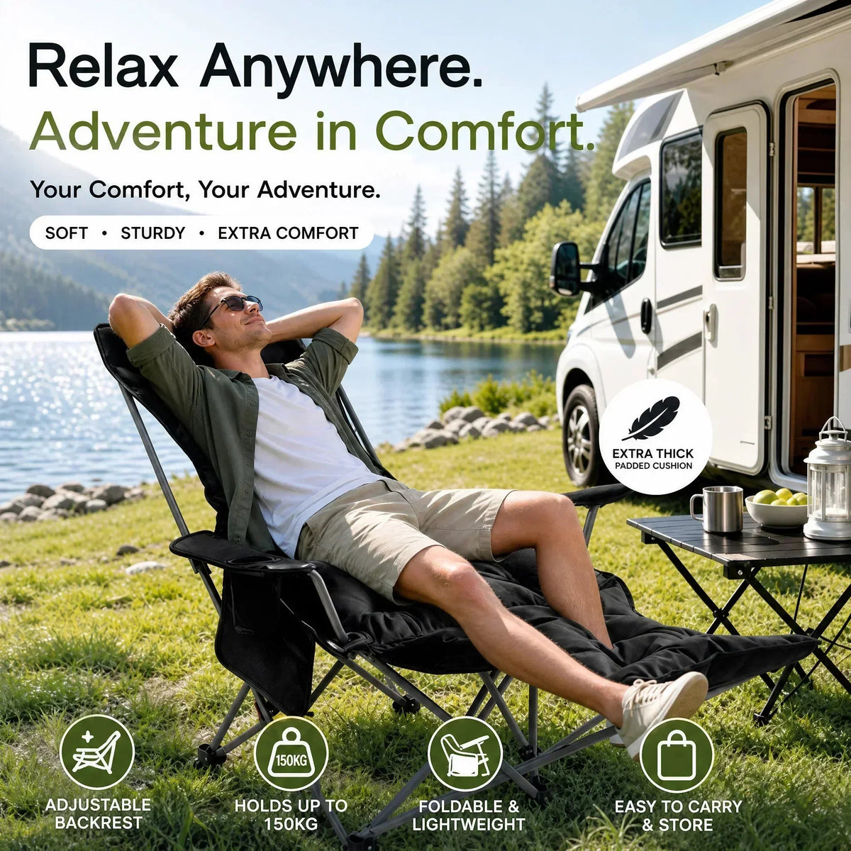 🏆 LIMITED-TIME 50% OFF!🔥50K+ SOLD!🪑 Portable, adjustable folding chair for outdoor use – Lightweight, sturdy & versatile 🏕️✨