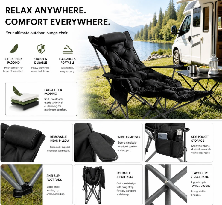 🏆 LIMITED-TIME 50% OFF!🔥50K+ SOLD!🪑 Portable, adjustable folding chair for outdoor use – Lightweight, sturdy & versatile 🏕️✨