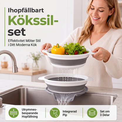 🥗 LIMITED-TIME 50% OFF! ✨ 3-Piece Collapsible Colander Set – With Draining Base, Space Saving, For Fruit Veggies Pasta 🧺