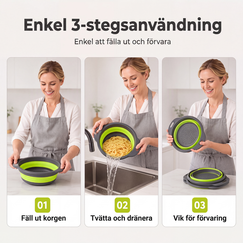 🥗 LIMITED-TIME 50% OFF! ✨ 3-Piece Collapsible Colander Set – With Draining Base, Space Saving, For Fruit Veggies Pasta 🧺