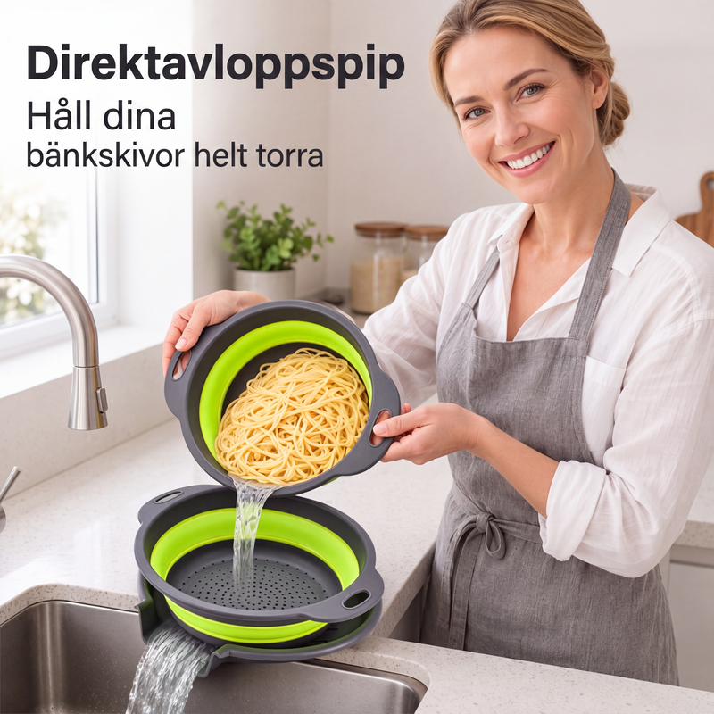 🥗 LIMITED-TIME 50% OFF! ✨ 3-Piece Collapsible Colander Set – With Draining Base, Space Saving, For Fruit Veggies Pasta 🧺