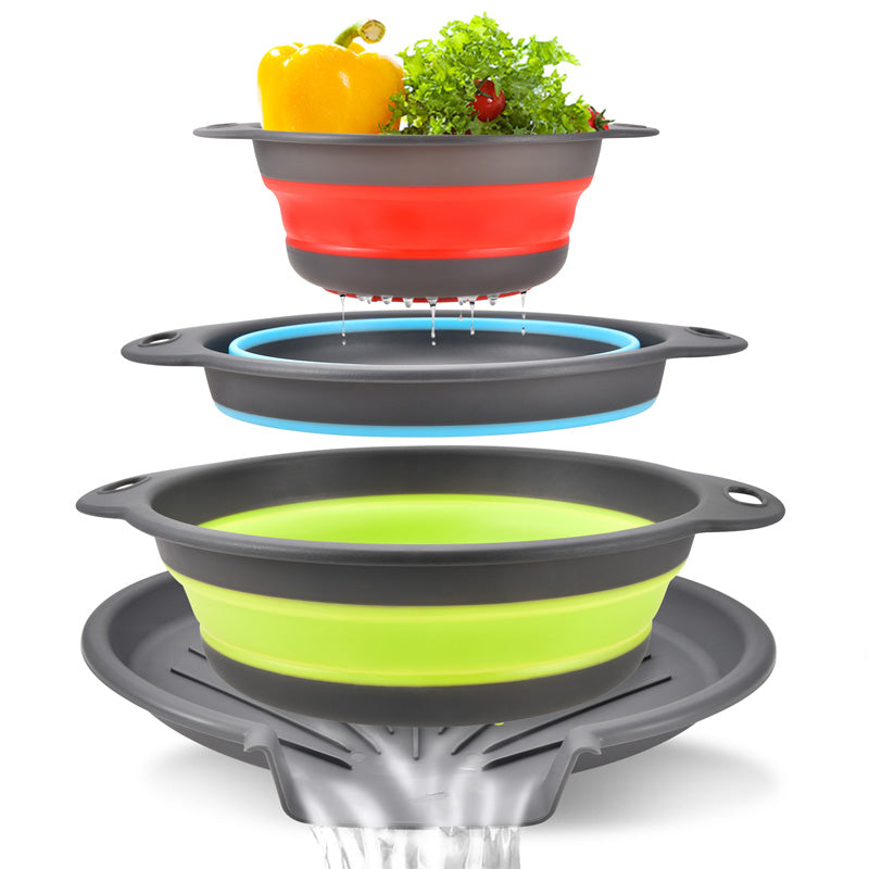 🥗 LIMITED-TIME 50% OFF! ✨ 3-Piece Collapsible Colander Set – With Draining Base, Space Saving, For Fruit Veggies Pasta 🧺