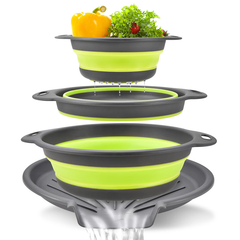 🥗 LIMITED-TIME 50% OFF! ✨ 3-Piece Collapsible Colander Set – With Draining Base, Space Saving, For Fruit Veggies Pasta 🧺