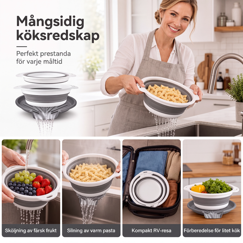 🥗 LIMITED-TIME 50% OFF! ✨ 3-Piece Collapsible Colander Set – With Draining Base, Space Saving, For Fruit Veggies Pasta 🧺