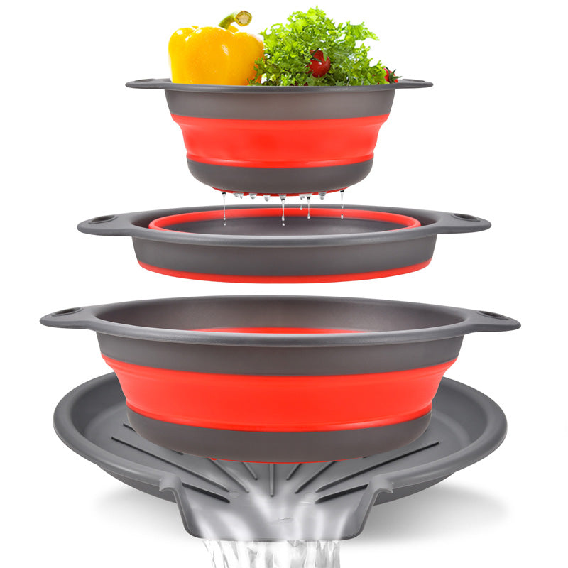 🥗 LIMITED-TIME 50% OFF! ✨ 3-Piece Collapsible Colander Set – With Draining Base, Space Saving, For Fruit Veggies Pasta 🧺