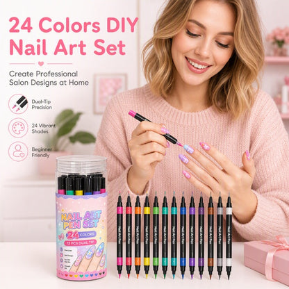 🎉 2026 Sale — Over 25,000 Sold!💅 24‑Colors Dual‑Ended Nail Art Pens‑DIY Manicure Drawing Set 🎨