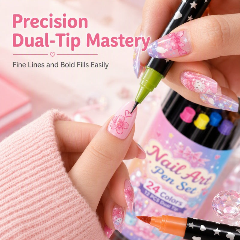 🎉 2026 Sale — Over 25,000 Sold!💅 24‑Colors Dual‑Ended Nail Art Pens‑DIY Manicure Drawing Set 🎨