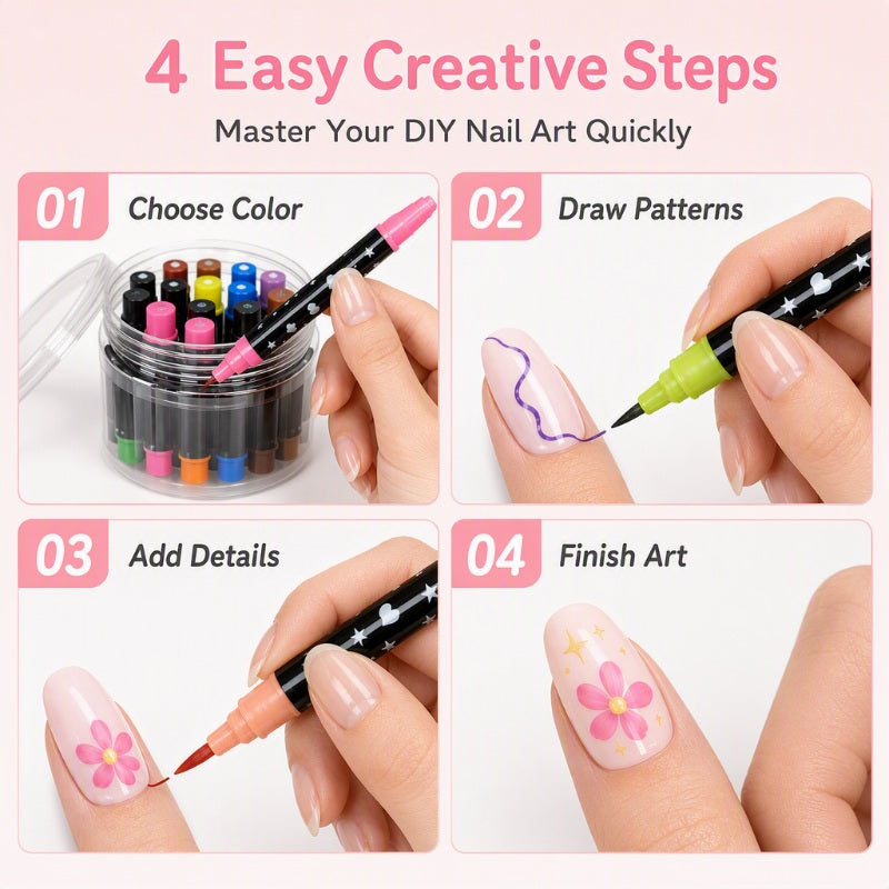 🎉 2026 Sale — Over 25,000 Sold!💅 24‑Colors Dual‑Ended Nail Art Pens‑DIY Manicure Drawing Set 🎨