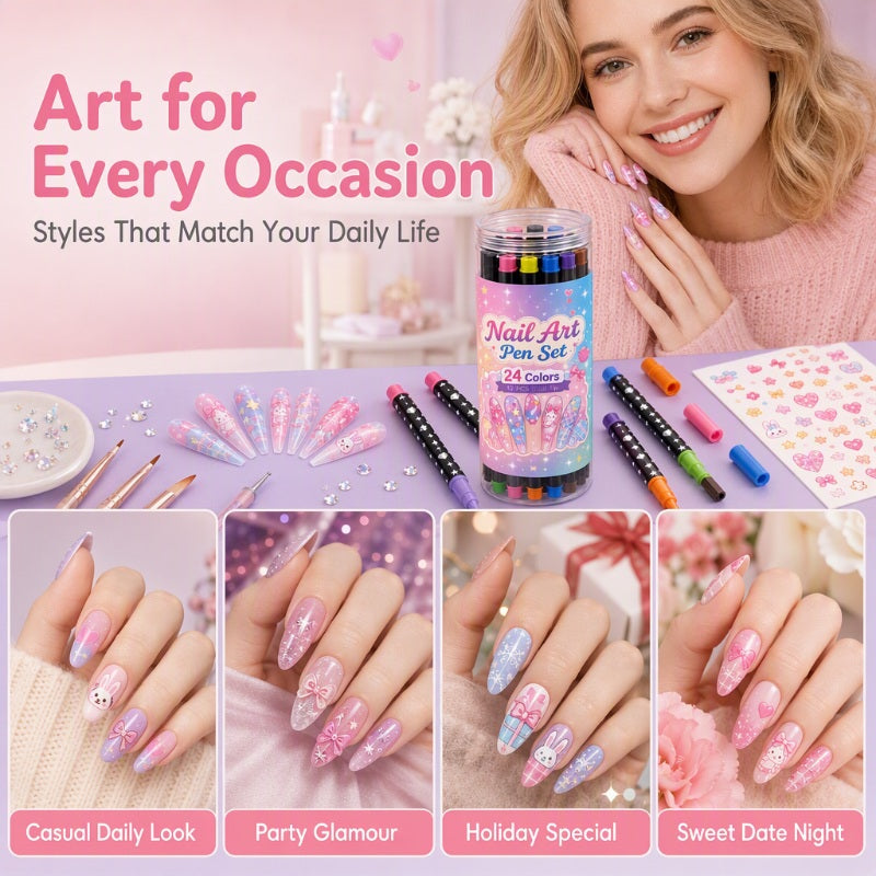 🎉 2026 Sale — Over 25,000 Sold!💅 24‑Colors Dual‑Ended Nail Art Pens‑DIY Manicure Drawing Set 🎨