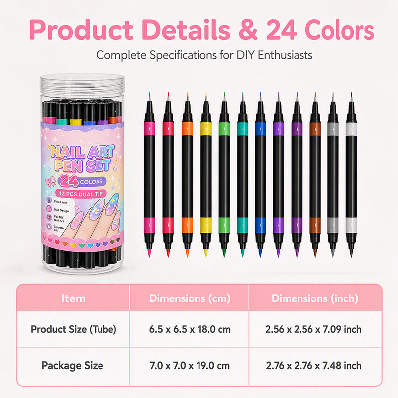 🎉 2026 Sale — Over 25,000 Sold!💅 24‑Colors Dual‑Ended Nail Art Pens‑DIY Manicure Drawing Set 🎨
