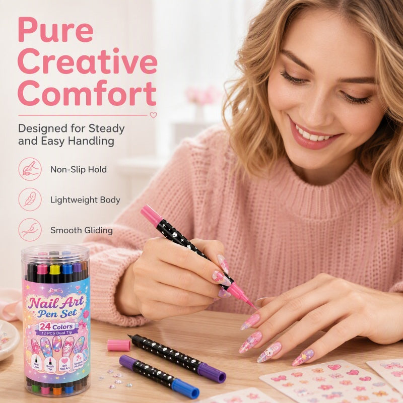 🎉 2026 Sale — Over 25,000 Sold!💅 24‑Colors Dual‑Ended Nail Art Pens‑DIY Manicure Drawing Set 🎨