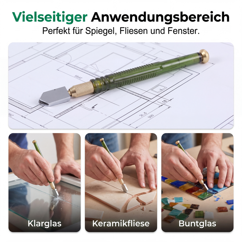 💎 Professioneller Glasschneider mit Ritzrad für Glas und Keramikfliesen
