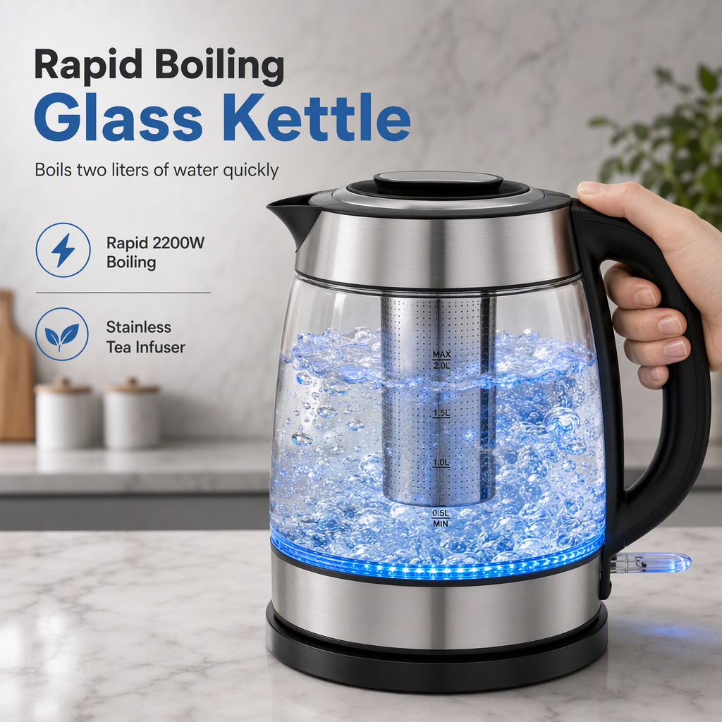 ☕2L Large Capacity Glass Electric Kettle with Automatic Shut Off and Overheat Protection✨