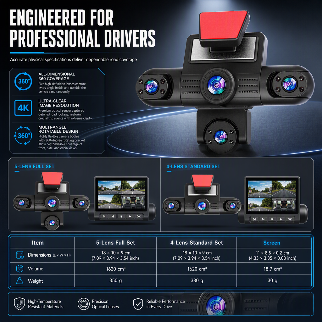 🚗 LIMITED‑TIME 50% OFF! ✨4K 360 Degree Panoramic Car Dash Cam with 5 Cameras – Hidden Design, Auto Collision Lock & Heat‑Resistant Body ✨
