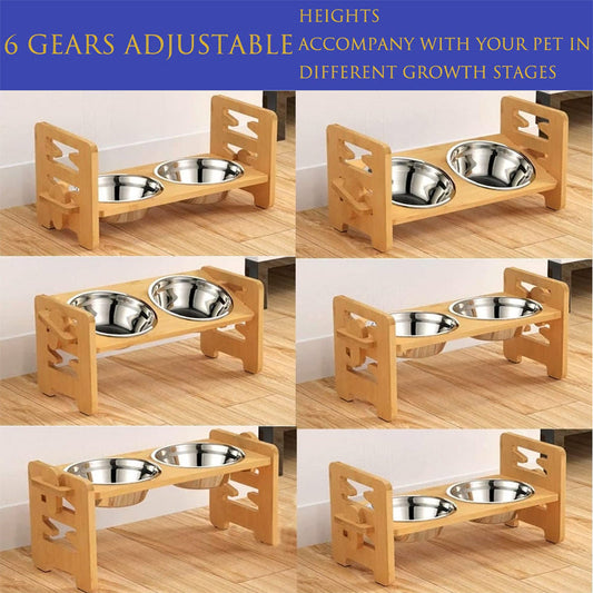 Adjustable Height Elevated Dog & Cat Feeder