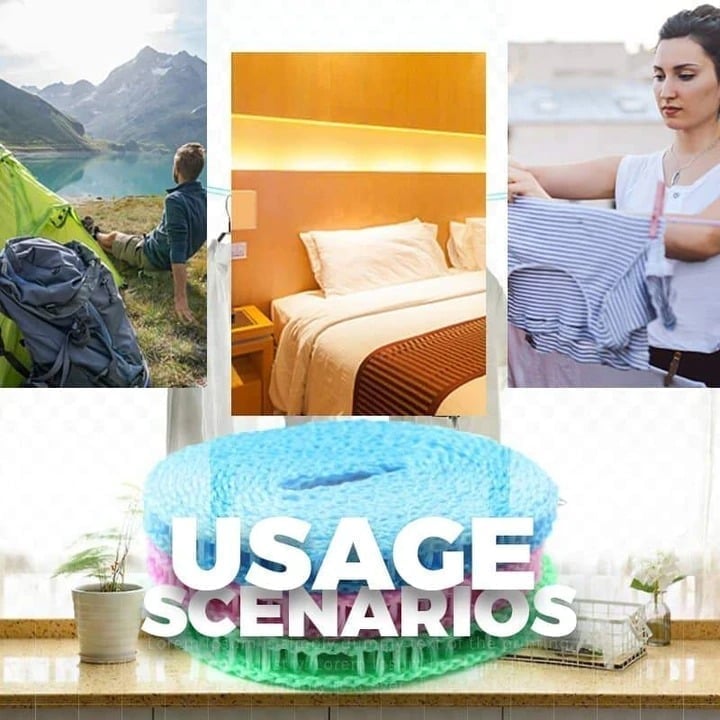 Dry Laundry Anywhere Instantly! No-Slip Windproof Travel Clothesline