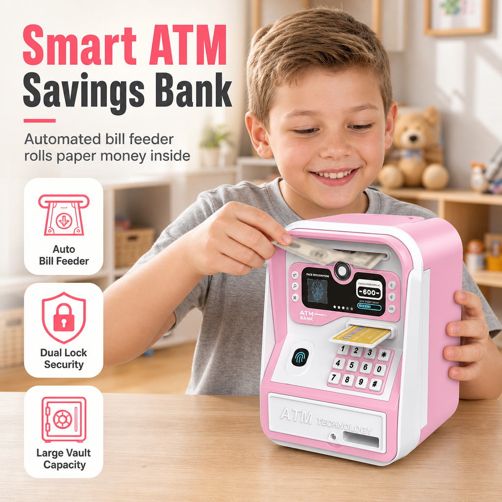 🏦 LIMITED-TIME 50% OFF! 🔐 Electronic Kids ATM Money Saving Box – Fingerprint Unlock, Auto Roll Bills, Large Capacity ✨