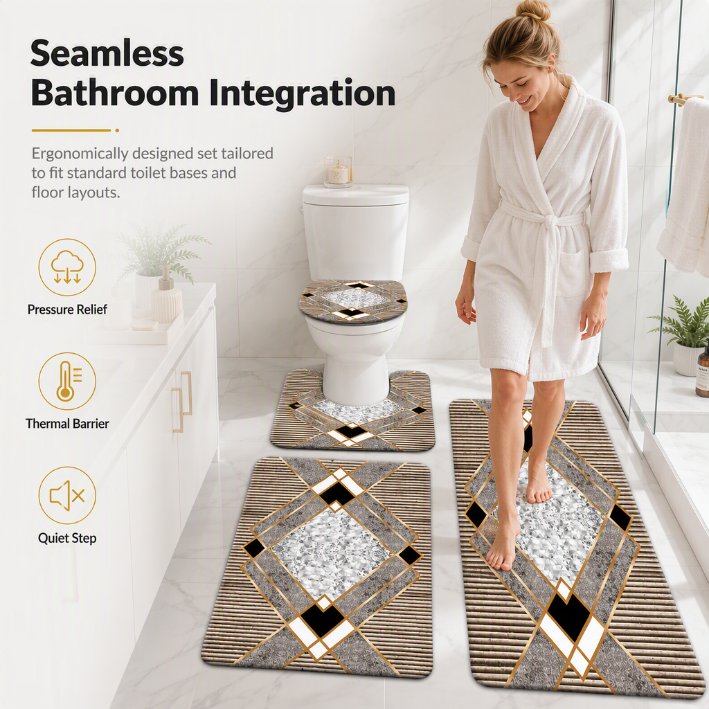 ✨ 4-Piece Faux Cashmere Bathroom Rug Set – Ultra-Soft Plush Underfoot, Overlock Stitched Anti-Shedding & Secure Grip – Rectangular Mat, U-Shaped Toilet Mat, Lid Cover & Runner 🧼