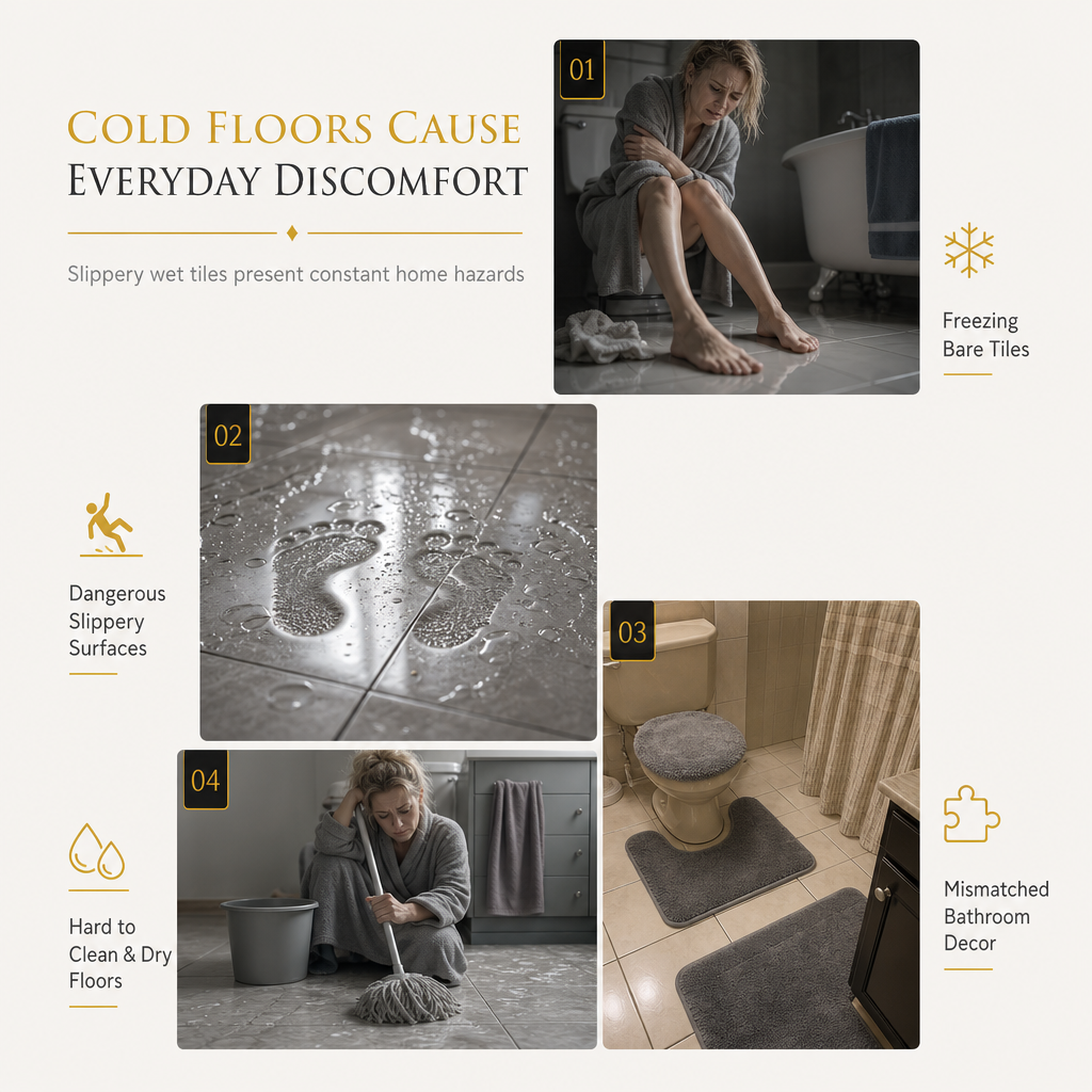 ✨ 4-Piece Faux Cashmere Bathroom Rug Set – Ultra-Soft Plush Underfoot, Overlock Stitched Anti-Shedding & Secure Grip – Rectangular Mat, U-Shaped Toilet Mat, Lid Cover & Runner 🧼