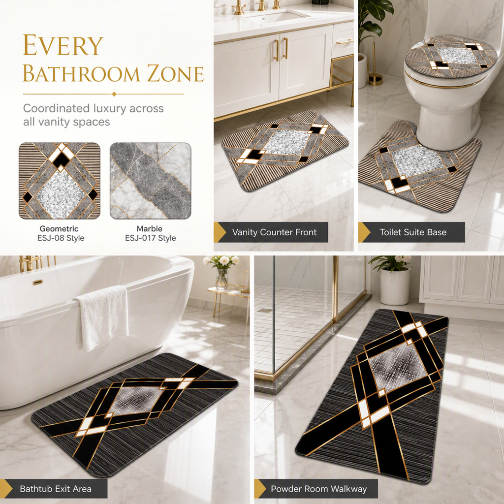 ✨ 4-Piece Faux Cashmere Bathroom Rug Set – Ultra-Soft Plush Underfoot, Overlock Stitched Anti-Shedding & Secure Grip – Rectangular Mat, U-Shaped Toilet Mat, Lid Cover & Runner 🧼