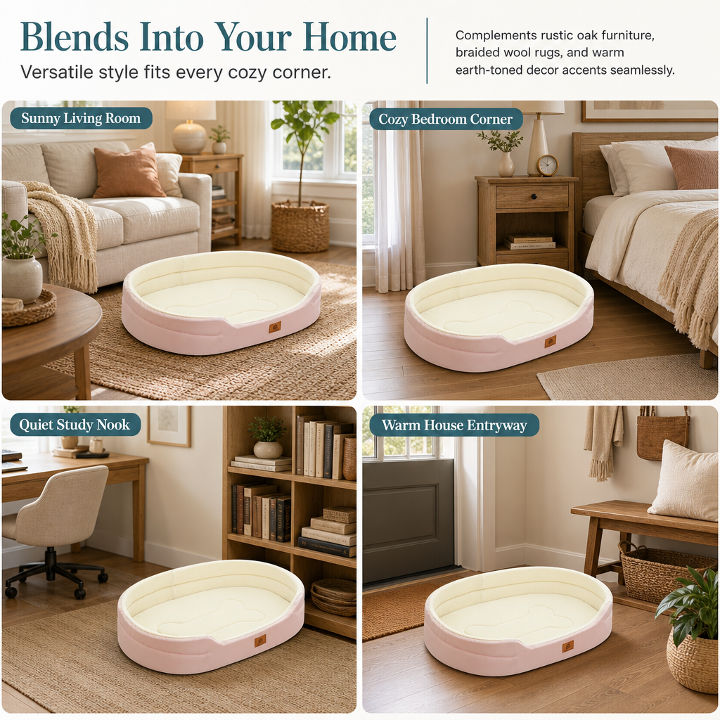 💤 MASSIVE 50% SAVINGS  🐾 Cozy Oval Pet Bed — Plush Fleece, Moisture-Proof & Scratch Resistant