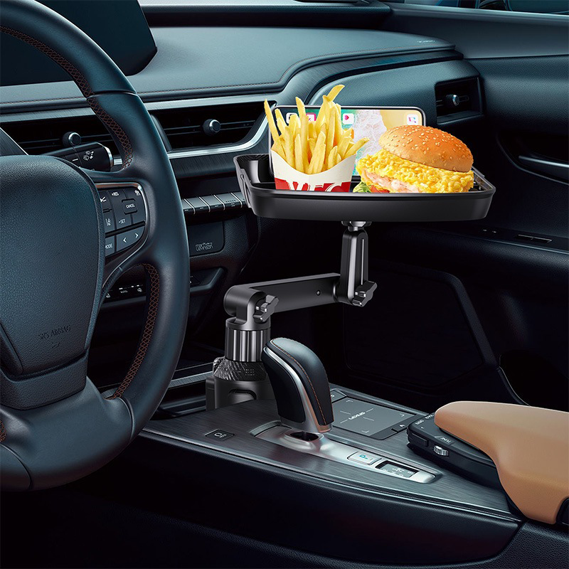 🚗 50% OFF NOW! 🍔 Car Cup Holder Tray – 360° Swivel, Extendable Surface & Phone Slot – Tool-Free Install 💪