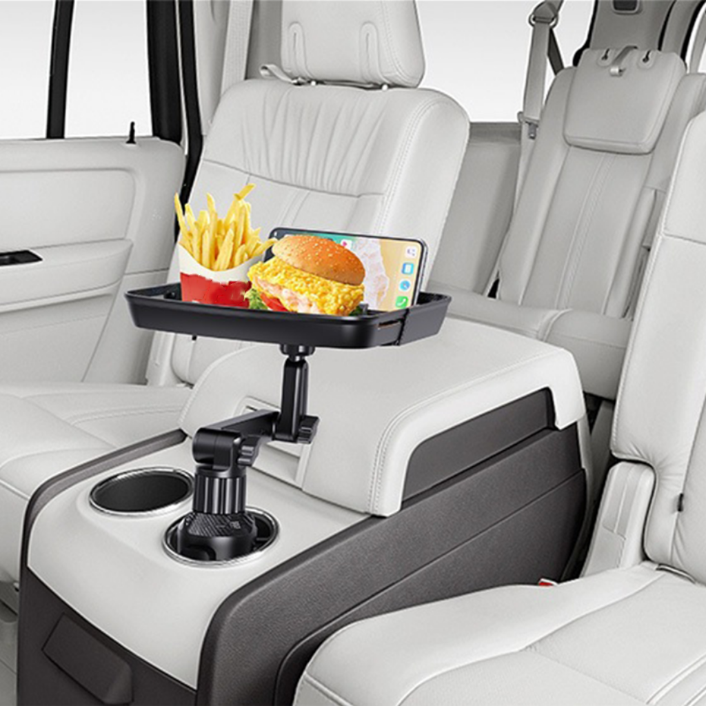 🚗 50% OFF NOW! 🍔 Car Cup Holder Tray – 360° Swivel, Extendable Surface & Phone Slot – Tool-Free Install 💪