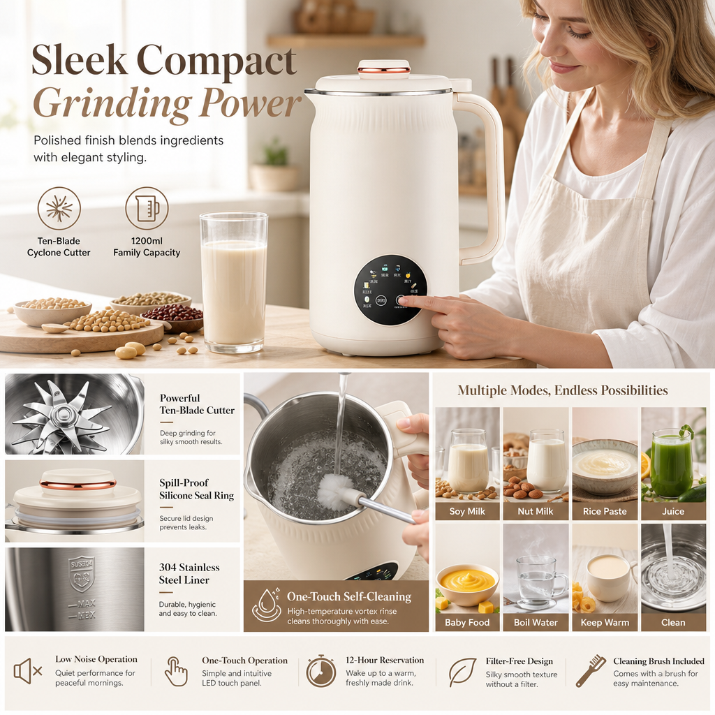 🥛 50% OFF NOW! 🌿 Automatic Soy Milk Maker & Blender – 1500ml, Filter-Free, 10 Blades & 304 Stainless Steel – Multi-Functional for 4-5 People ⚡