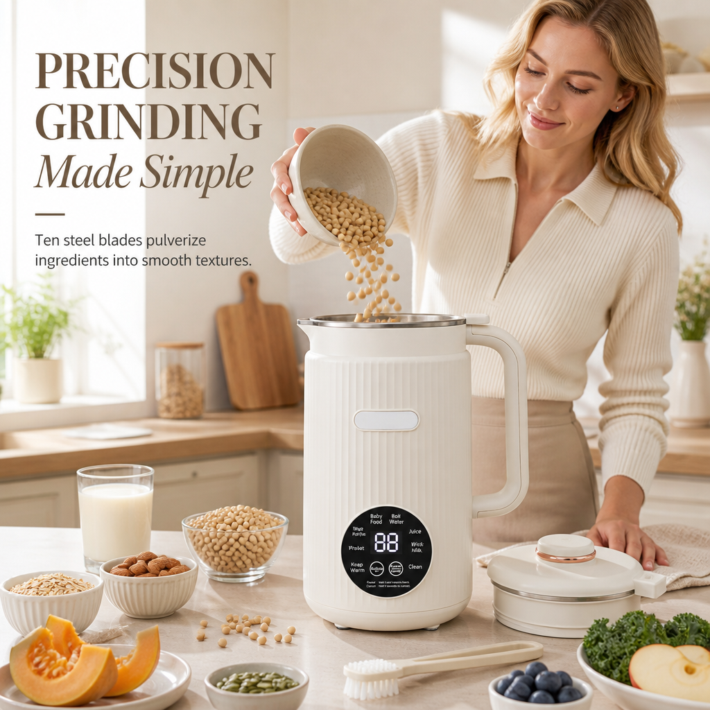 🥛 50% OFF NOW! 🌿 Automatic Soy Milk Maker & Blender – 1500ml, Filter-Free, 10 Blades & 304 Stainless Steel – Multi-Functional for 4-5 People ⚡