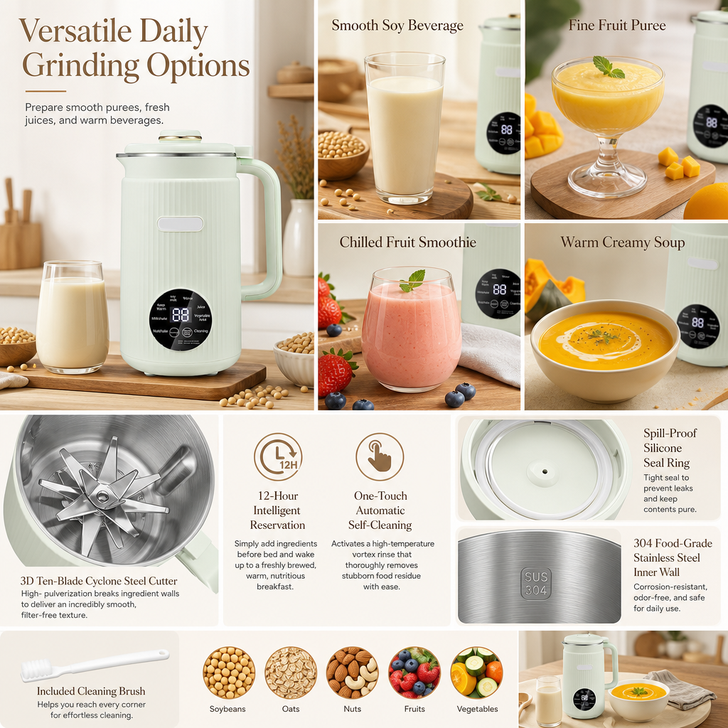 🥛 50% OFF NOW! 🌿 Automatic Soy Milk Maker & Blender – 1500ml, Filter-Free, 10 Blades & 304 Stainless Steel – Multi-Functional for 4-5 People ⚡