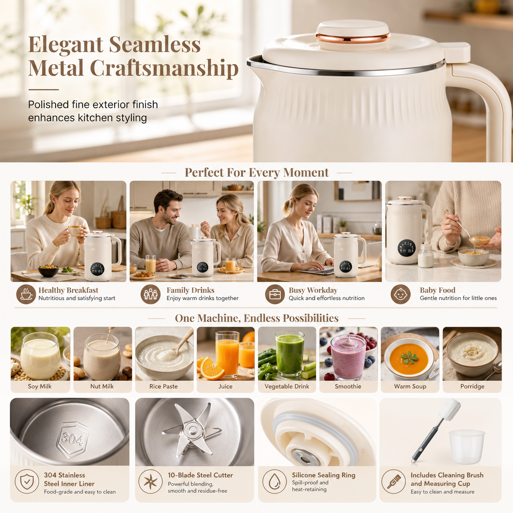 🥛 50% OFF NOW! 🌿 Automatic Soy Milk Maker & Blender – 1500ml, Filter-Free, 10 Blades & 304 Stainless Steel – Multi-Functional for 4-5 People ⚡
