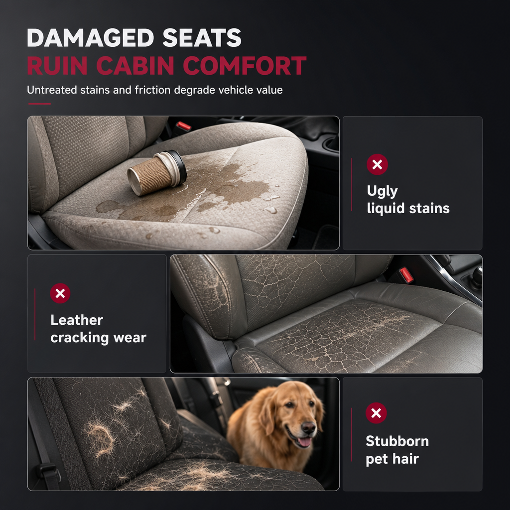🚗 50% OFF NOW! 🪑 Full-Coverage Leather Car Seat Covers – All-Season Protection, 5D Surround & Safety Split Seams – Universal Fit 🛡️
