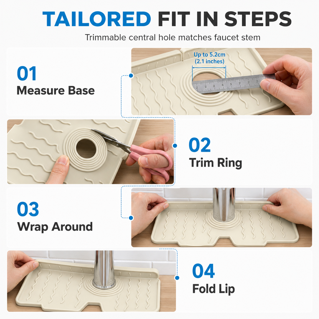 🚰 LIMITED‑TIME 50% OFF! 🌊 Silicone Faucet Splash Guard Mat – Self‑Draining Slope, Cuttable Collar & Sponge Caddy 🧼