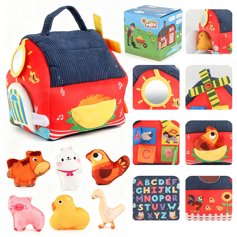 ⏳Time-Limited Special⏰Interactive Plush Farm House Toy Set for Kids🐥 – Soft Farm Animal Playhouse for Early Learning, Pretend Play & Gift Fun👶