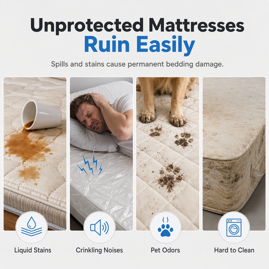 ⏳Time-Limited Special⏰Waterproof Fitted Sheet – Solid Color Machine Washable Mattress Protector Cover, Soft Breathable Bed Cover for Bedroom, Guest Room & Dorm ✨