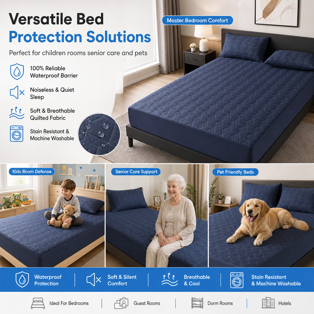 ⏳Time-Limited Special⏰Waterproof Fitted Sheet – Solid Color Machine Washable Mattress Protector Cover, Soft Breathable Bed Cover for Bedroom, Guest Room & Dorm ✨