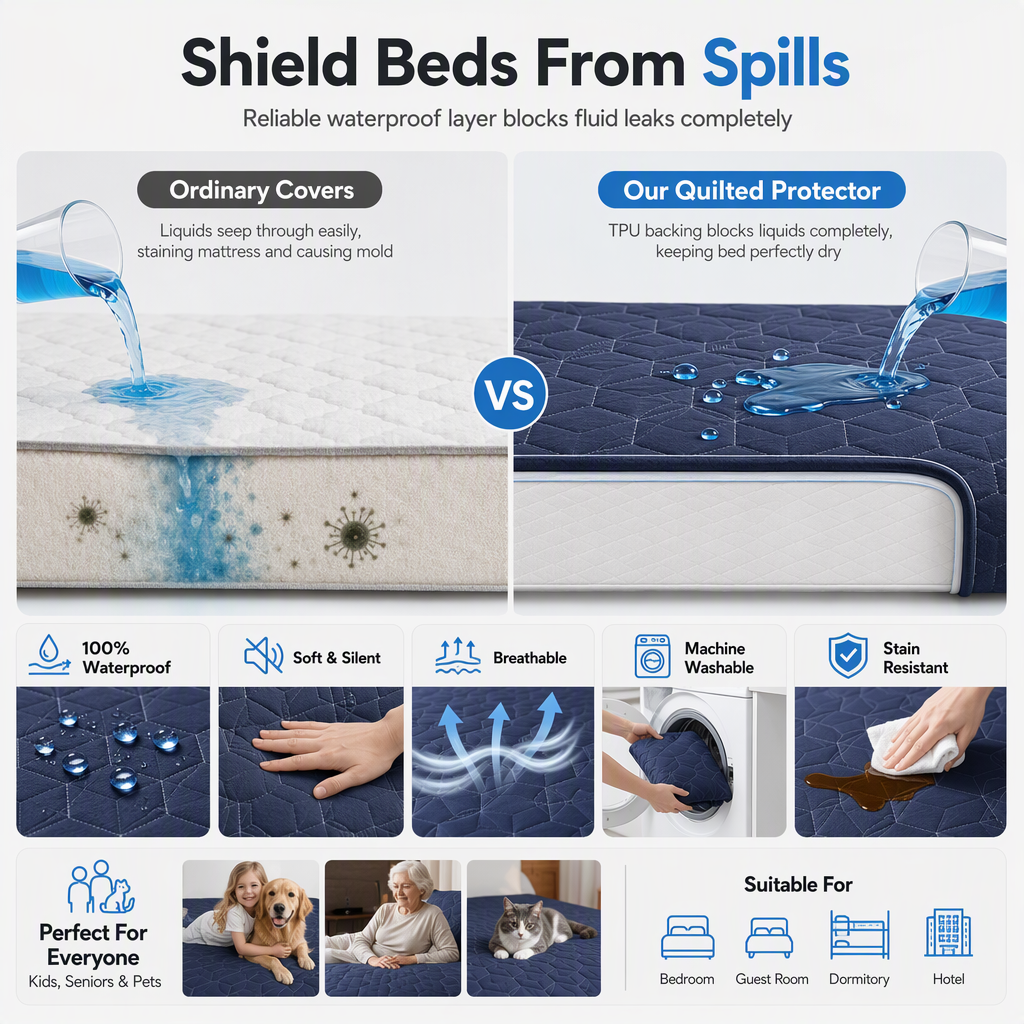 ⏳Time-Limited Special⏰Waterproof Fitted Sheet – Solid Color Machine Washable Mattress Protector Cover, Soft Breathable Bed Cover for Bedroom, Guest Room & Dorm ✨